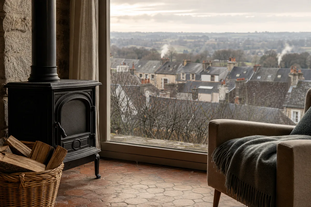 Vue des toits de Limoges en hiver avec les fumées des installations de chauffage